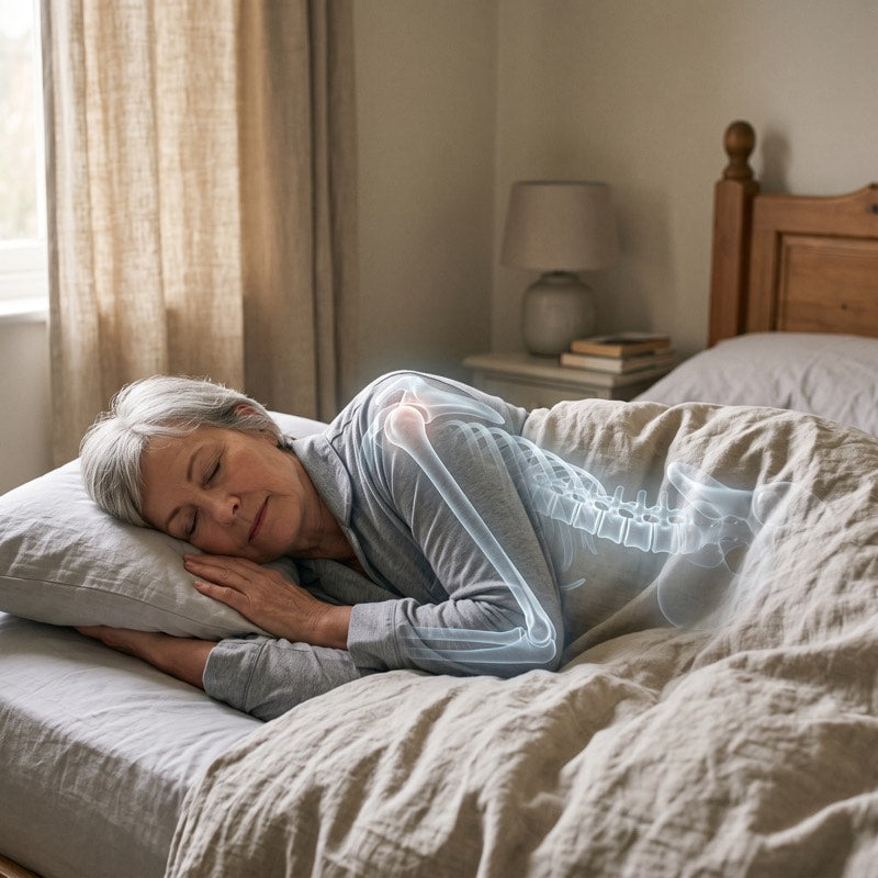 Woman gently stretching in bed after waking