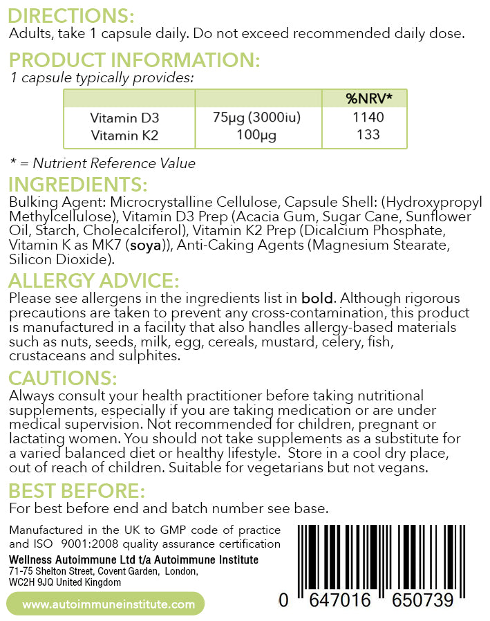 Advanced D3 + K2 - Vitamin D3 & K2 Supplement in 1 Capsule - Autoimmune Institute