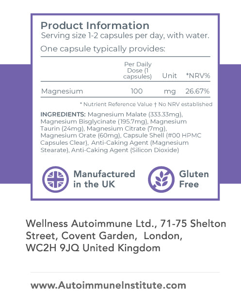 Advanced Magnesium V2 (hot) - Magnesium Complex Supplement (Malate, Bisglycinate, Citrate, Taurate, and Orotate) - Autoimmune Institute